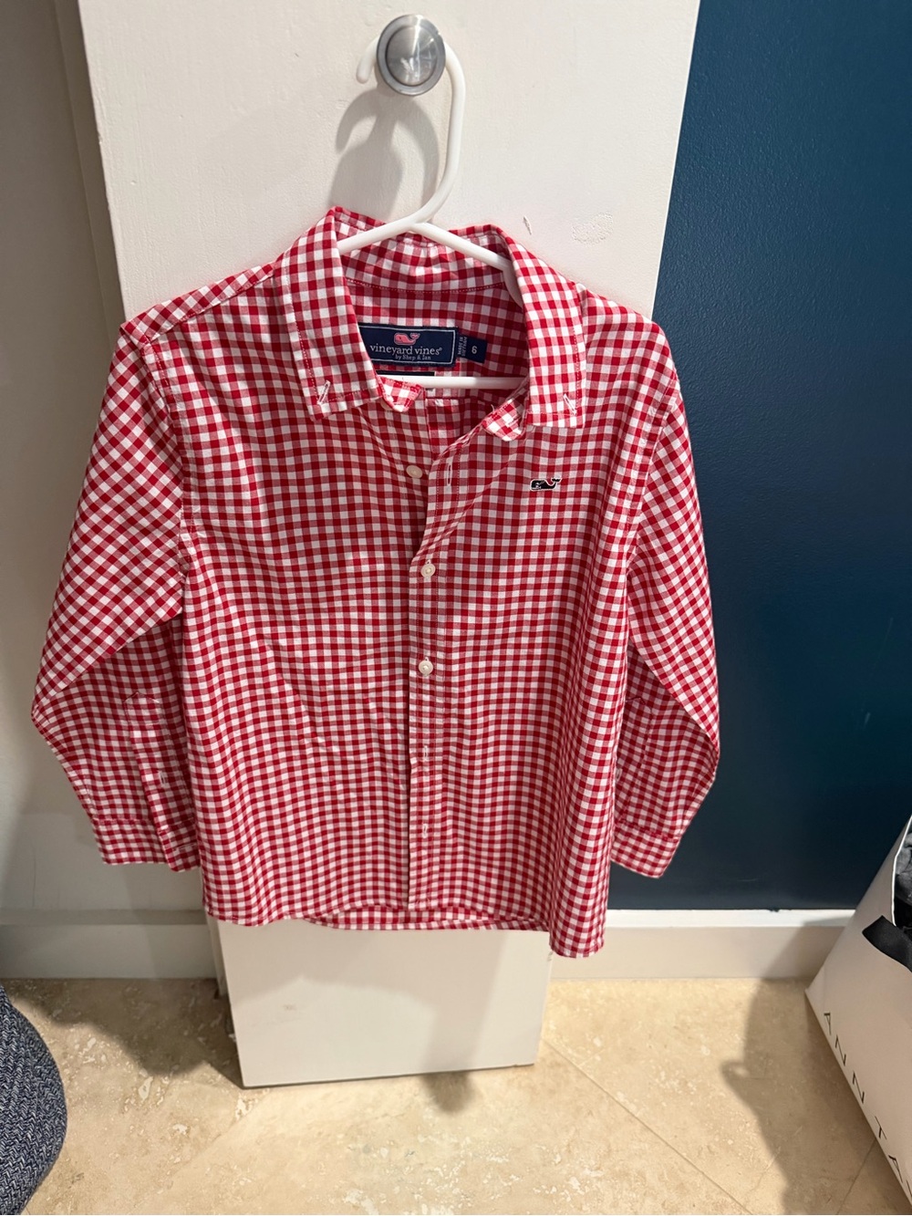 Vineyard Vines Red Gingham Button-Down Shirt, size 6